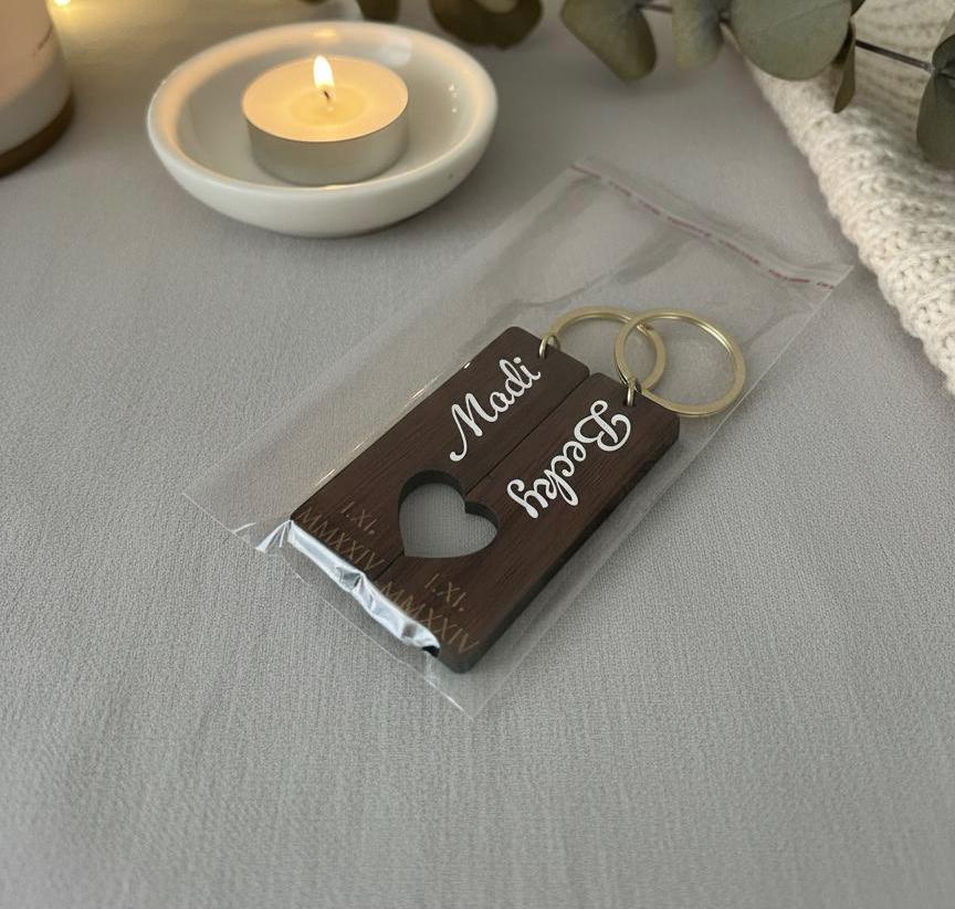 Personalised Heart Keychain Set - Couples Gift, Bestfriend Name And Date